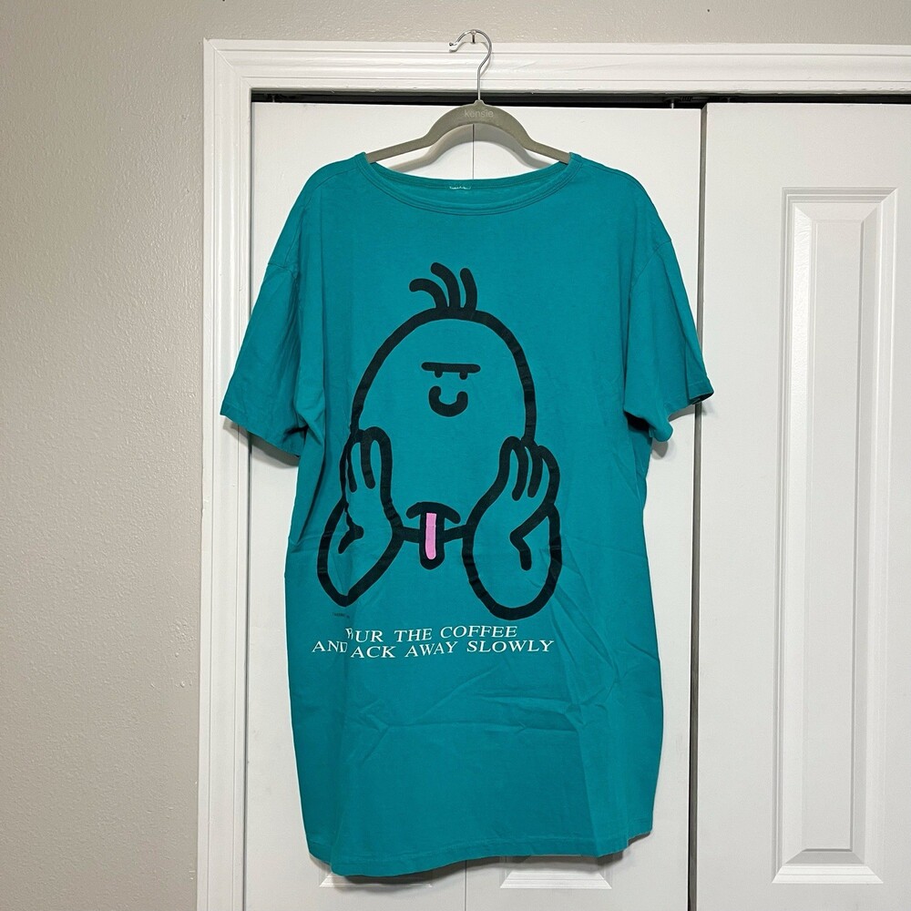 Vintage Jim Benton Sleep Shirt Pour Coffee Back Away Slowly Quote Happy Bunny